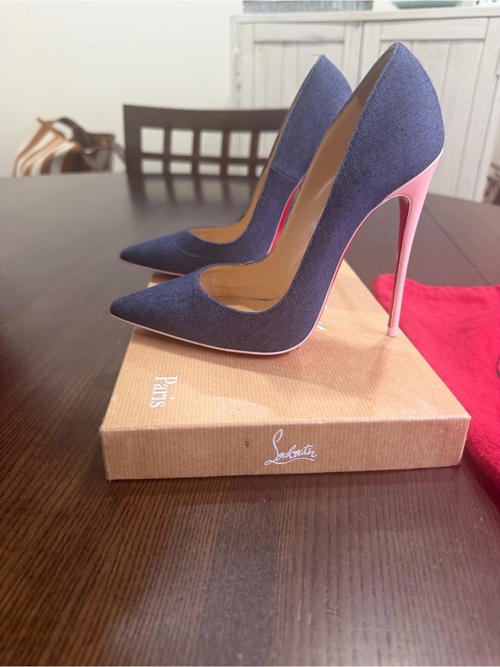 Christian Louboutin Denim Pointed-Toe Pumps with Red Soles